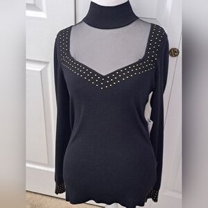 NWT Venus Black Mock Neck Sweater With Studded Embellishments   Size L